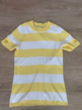 Banana Republic Yellow and White Striped Short Sleeve Top Size M